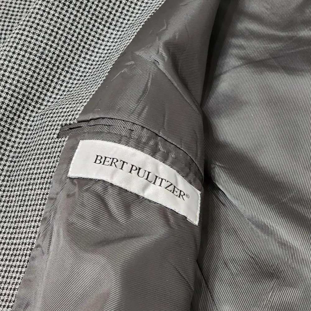 Bert Pulitzer Sport Coat Mens 46 Gray Wool Tweed Check Three Button Blazer